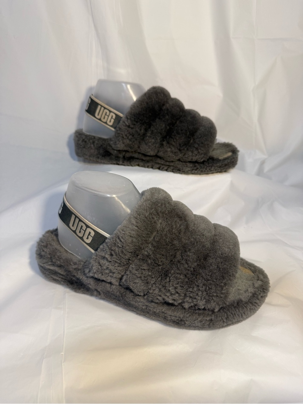 UGG Gray Plush Slide Slippers for Women